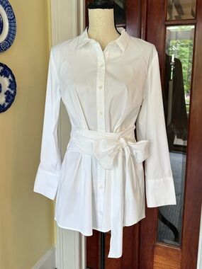 J. Jill | White Shirt Collection Tie Wrap Tunic Blouse Button Down, Size LP, NWT